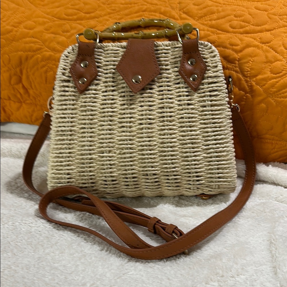Brown and Cream Woven Handbag